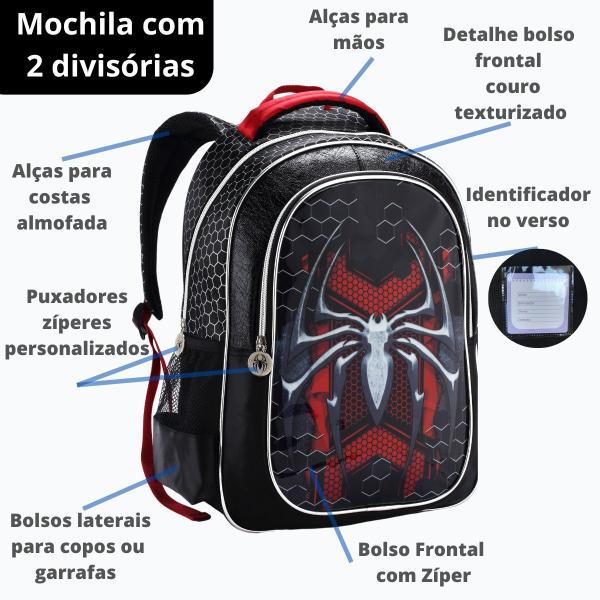 Imagem de Mochila Infantil Escolar Homem Aranha Passeio Alça de Costas Grande 2 Divisórias Menino