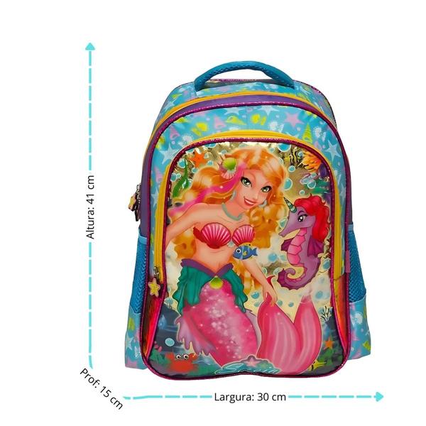 Imagem de Mochila Infantil Escolar Menina Sereia Reforçada Tam Grande