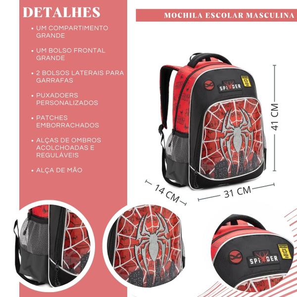 Imagem de Mochila Infantil Escolar Menino Bolsa De Costa Aranha Spider