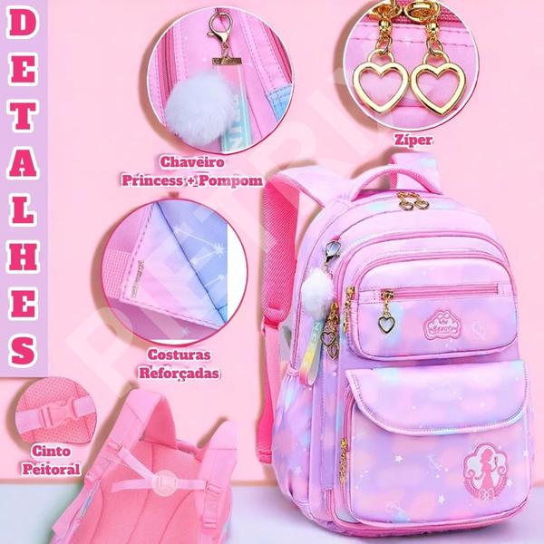 Imagem de Mochila Infantil Escolar Organizadora Reforçada Impermeável MENINA ROSA