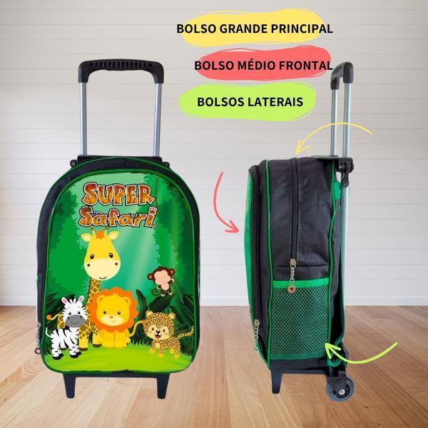 Imagem de Mochila Infantil Escolar Rodinha Masculina Reforçada Bolsa Menino Grande Juvenil Safari