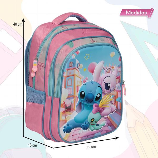 Imagem de Mochila Infantil Escolar stitch e angel Personalizada Tam G