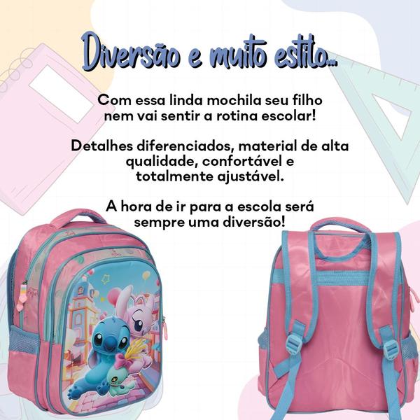 Imagem de Mochila Infantil Escolar stitch e angel Personalizada Tam G