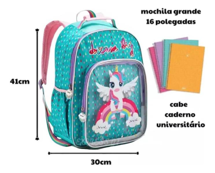 Imagem de Mochila Infantil Feminina Escolar Unicórnio Costas Grande