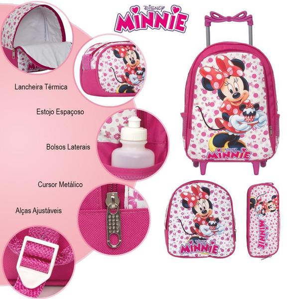 Imagem de Mochila Infantil Feminina Rodinha Minnie Mouse Com Lancheira