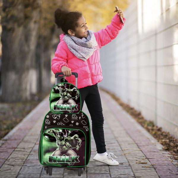 Imagem de Mochila Infantil Hulk Passeio Carrinho + Lancheira + Estojo