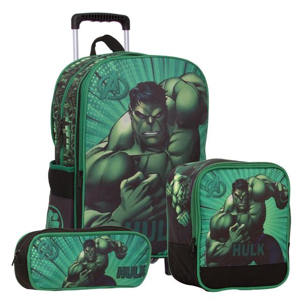 Imagem de Mochila Infantil Hulk Vingadores Grande Rodinhas Reforçada