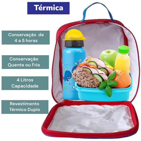 Imagem de Mochila Infantil Masculina Bolsa Escolar + Lancheira Térmica