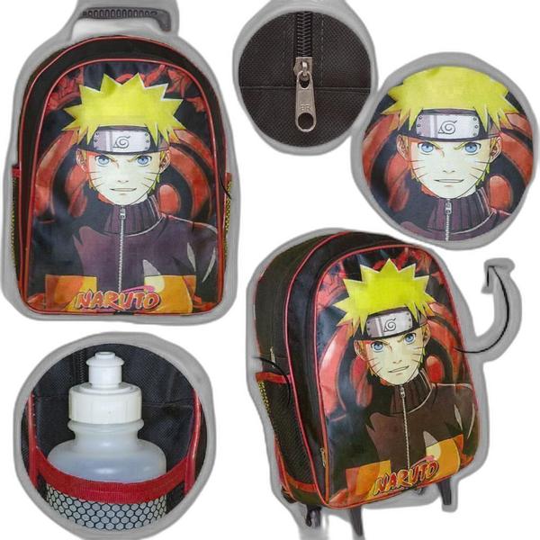 Imagem de Mochila Infantil Masculina Naruto Rodinha Lancheira Estojo