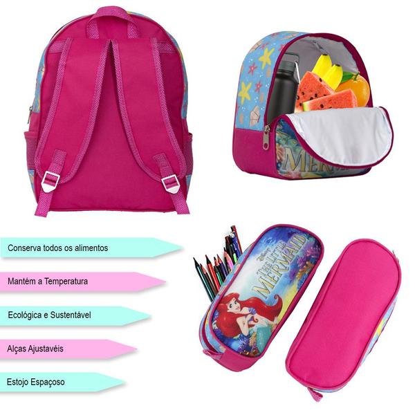 Imagem de Mochila Infantil Menina Pequena Sereia Tam G Com Estojo Aula