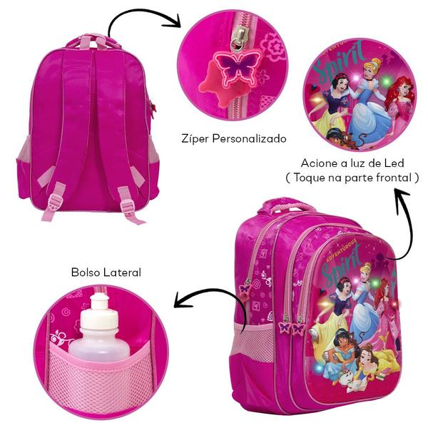 Imagem de Mochila Infantil Menina Princesas 3D Led Envio Imediato