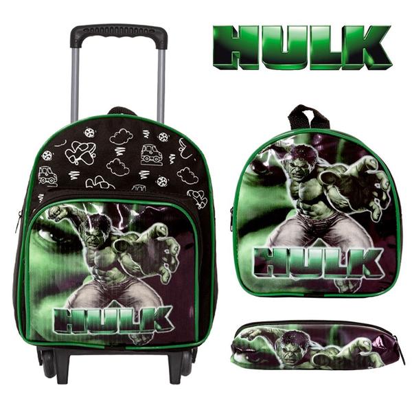 Imagem de Mochila Infantil Menino Escolar Com Lancheira Estojo Hulk