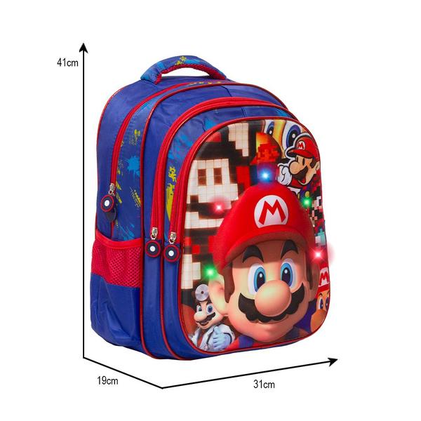 Imagem de Mochila Infantil Menino Super Mario Costas 3D Led Resistente