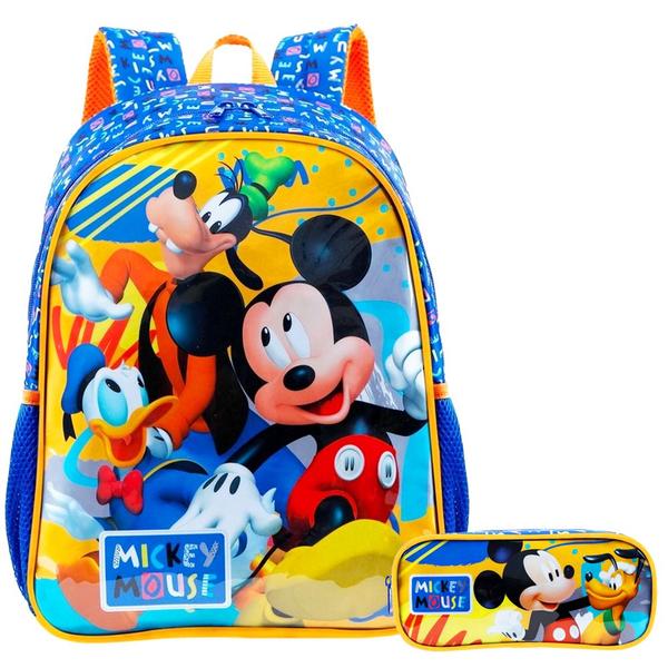 Imagem de Mochila Infantil Mickey Mouse Disney Escolar Costas Tamanho G Reforçada Xeryus Com Estojo