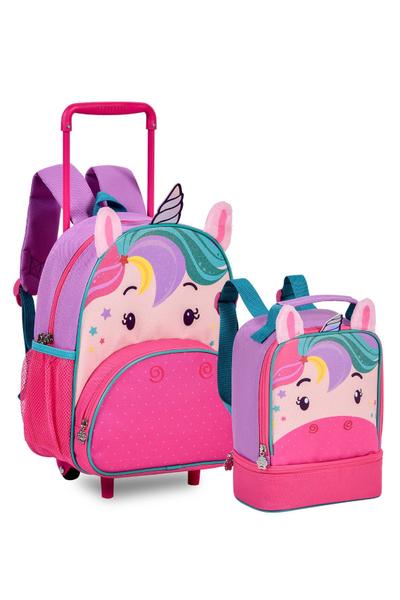 Imagem de Mochila Infantil Rodas Clio Pets Unicórnio Lancheira Térmica