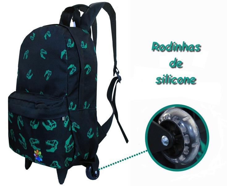 Imagem de Mochila Infantil Rodinha Dinossauro Menino Reforçada Impermeável Kit Lancheira Térmica + Estojo