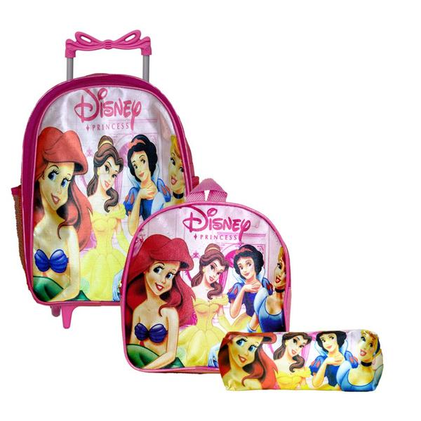 Imagem de Mochila Infantil Rodinha Princesas Lancheira Estojo Rosa TN