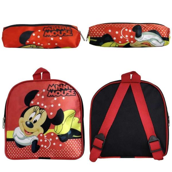 Imagem de Mochila Infantil Rodinhas Minnie Lancheira Estojo Vermelho