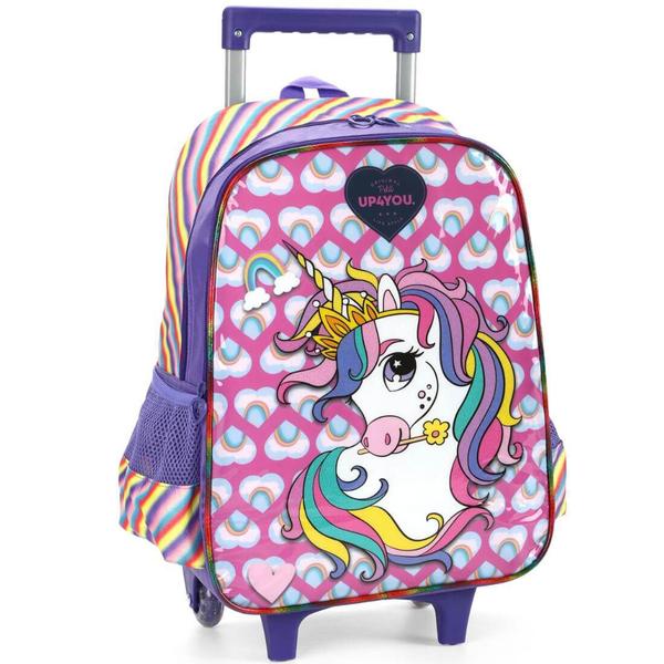 Imagem de Mochila Infantil Rodinhas Unicórnio Up4You com Lancheira e Estojo Roxo