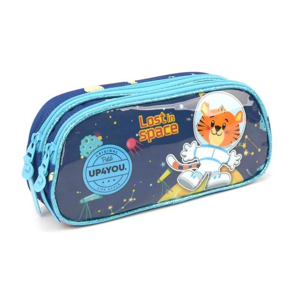 Imagem de Mochila Infantil Rodinhas Up4you Petit Tigre Astronauta com Lancheira e Estojo