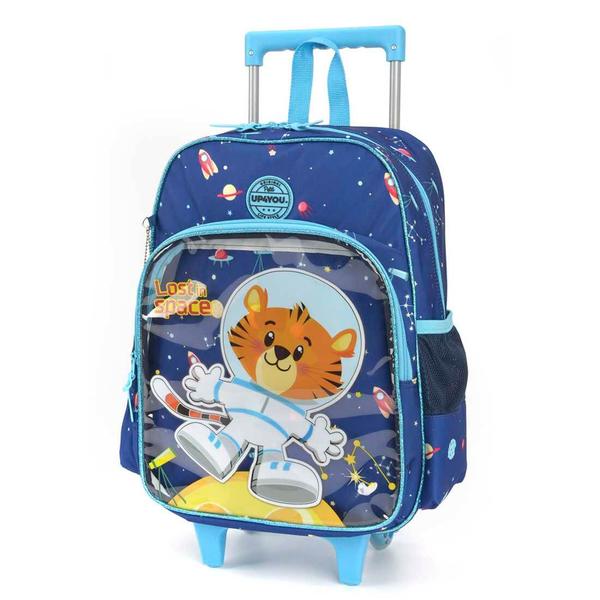 Imagem de Mochila Infantil Rodinhas Up4you Petit Tigre Astronauta com Lancheira e Estojo