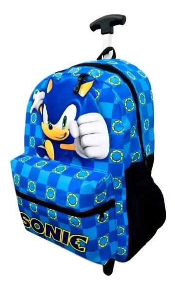 Imagem de Mochila infantil Sonic Games Rodinhas Bolsa escolar juvenil