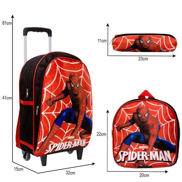 Imagem de Mochila Infantil Spider Man Rodinha Lancheira Estojo Tn