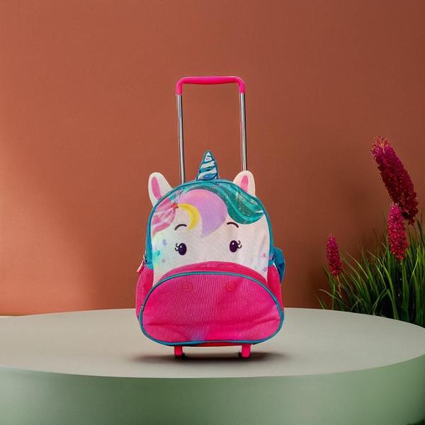 Imagem de Mochila Infantil Unicórnio 3D com Rodinhas - Roxo, 14L, Material Resistente, Ideal para Escola