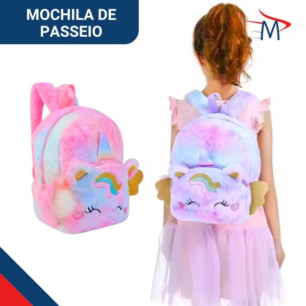 Imagem de Mochila Infantil Unicórnio e Apontador Elétrico c/Adesivos