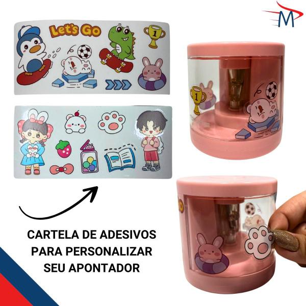 Imagem de Mochila Infantil Unicórnio e Apontador Elétrico c/Adesivos