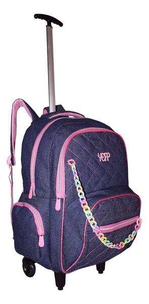 Imagem de Mochila Infantil Yeep Jeans Meninas Rodinhas Escolar Cordinh