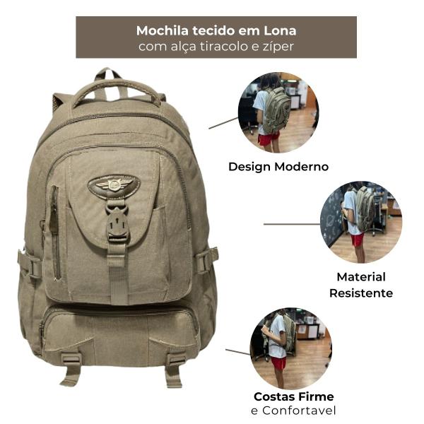 Imagem de Mochila Lona 21 Litros Com Bolsos  Para Viagem Caminhada