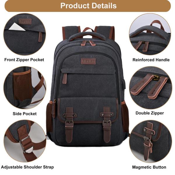 Imagem de Mochila Mactso Canvas Travel Laptop 15,6" para homens e mulheres