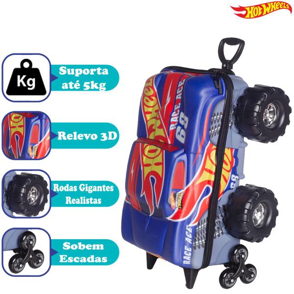 Imagem de MOCHILA Mala 3D Hotwheels Race Azul Maxtoy com Rodas