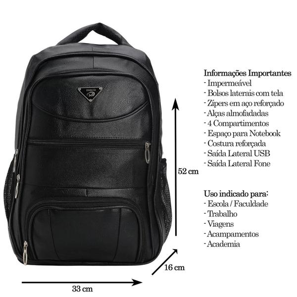 Imagem de Mochila Masculina Couro Reforçada Notebook Impermeável Executiva com USB