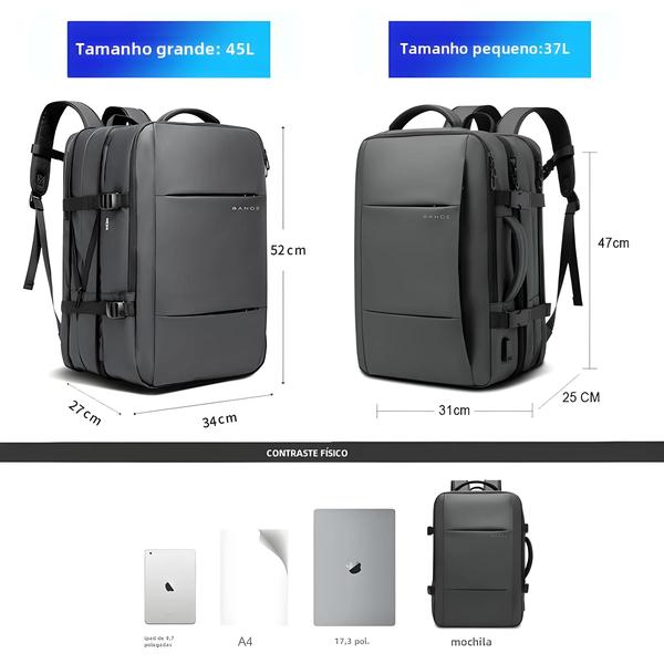 Imagem de Mochila Masculina de Viagem - Grande Capacidade, À Prova D'Água, Expansível e com USB (17.3")