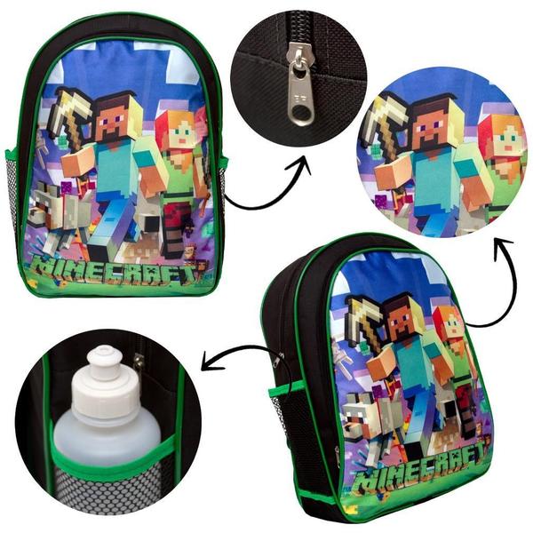 Imagem de Mochila Masculina Escola Infantil Minecraft Lancheira Estojo