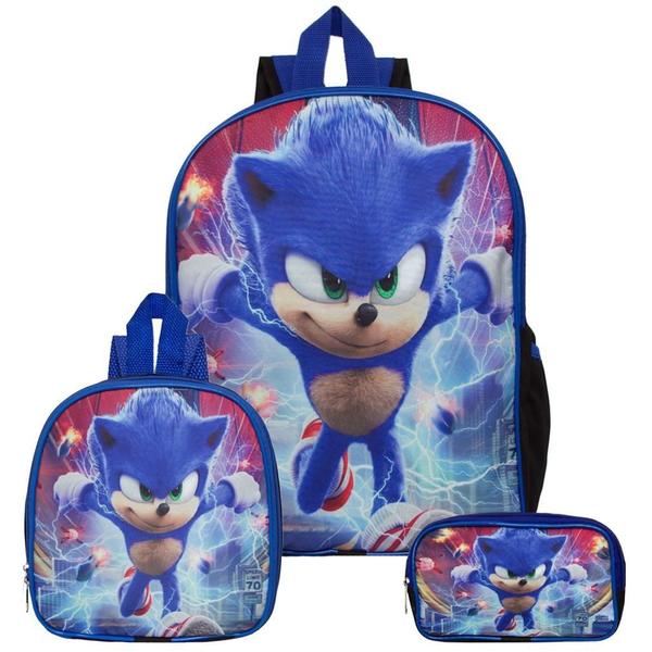 Imagem de Mochila Masculina Escolar De Costas Sonic Lancheira E Estojo