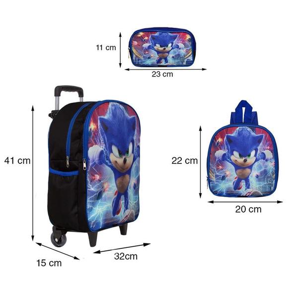 Imagem de Mochila Masculina Escolar Rodinha Sonic + Lancheira E Estojo