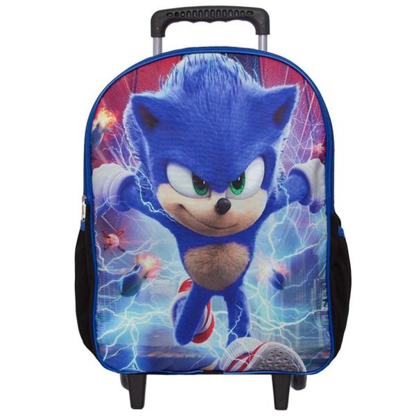 Imagem de Mochila Masculina Escolar Rodinha Sonic + Lancheira E Estojo