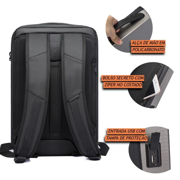 Imagem de Mochila Masculina Executiva Slim Impermeável Antifurto com Trava Código Para Notebooks de Até 15.6 Polegada Rígida