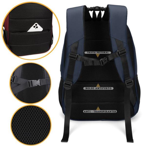 Imagem de Mochila Masculina Feminina Notebook Escolar Faculdade Viagem Dia a Dia Reforçada Resistente a Água Marcador de Bagagem  Saida usb Fone