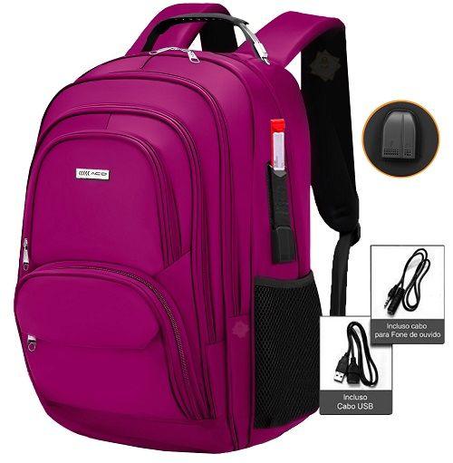 Imagem de Mochila Masculina Feminina Notebook Reforçada Escolar Faculdade Trabalho Viagem Dia a Dia Resistente a Água Saída usb Fone