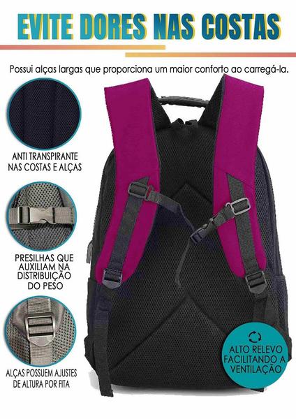 Imagem de Mochila Masculina Feminina Notebook Reforçada Escolar Faculdade Trabalho Viagem Dia a Dia Resistente a Água Saída usb Fone