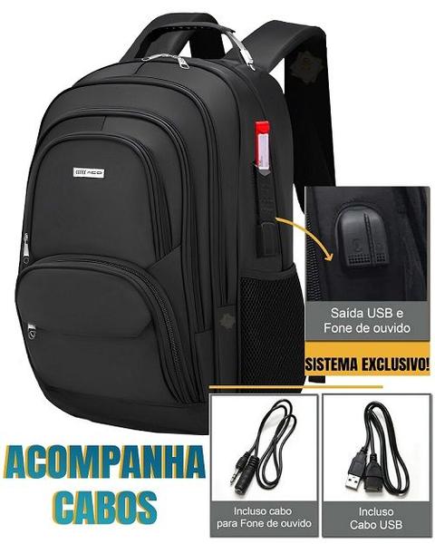 Imagem de Mochila Masculina Feminina Notebook Reforçada Resistente a Água Saída usb Fone