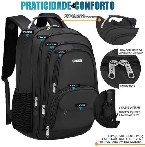 Mochila Masculina Feminina Notebook Reforçada Resistente a Água Saída usb Fone - ACO Imagem de Mochila Masculina Feminina Notebook Reforçada Resistente a Água Saída usb Fone