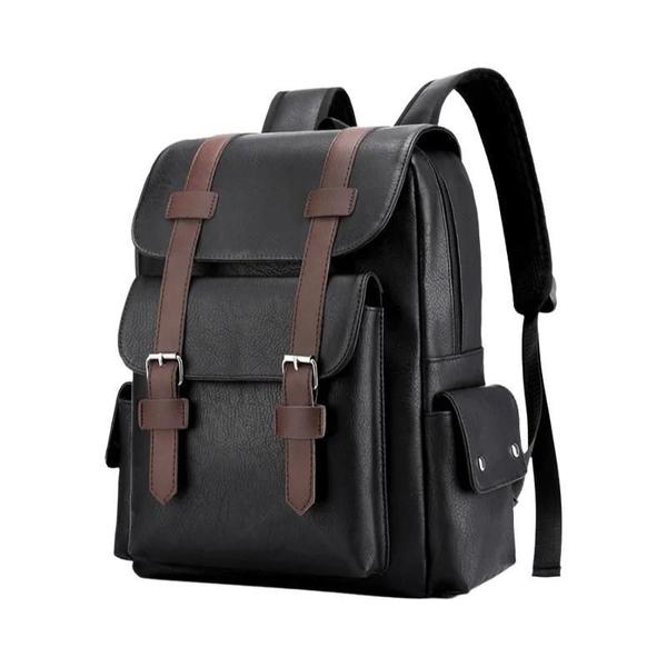 Imagem de Mochila Masculina Grande de Couro PU - Para Laptop - Preto e Marrom