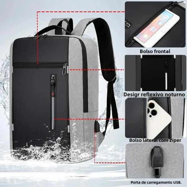 Imagem de Mochila Masculina Impermeável para Laptop 15,6" - Grande e Ideal para Trabalho e Escola