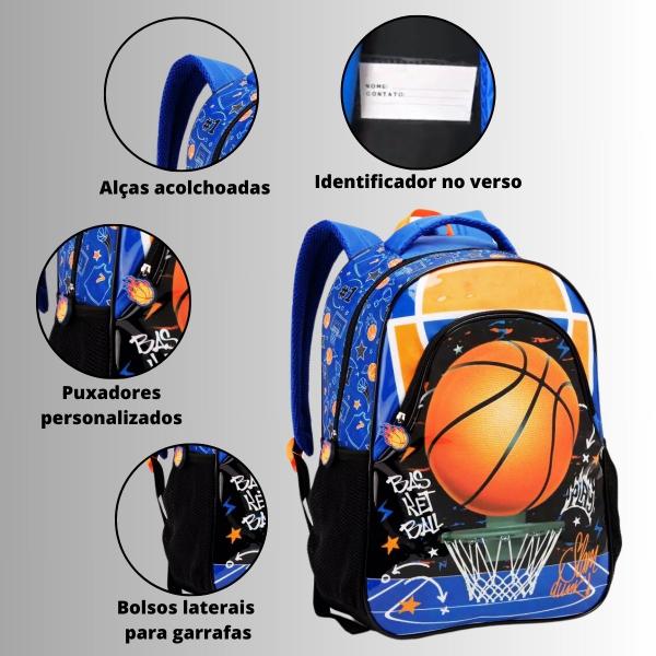 Imagem de Mochila Masculina Infantil Escolar Alça de Costas Escolar Reforçada 2 Divisórias Futebol Basquete e Game