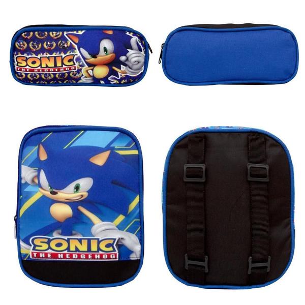 Imagem de Mochila Masculina Infantil Rodinha Sonic Lancheira Estojo Jg